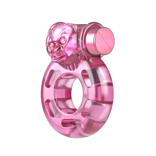 Розовое эрекционное виброкольцо Pink Bear - 0