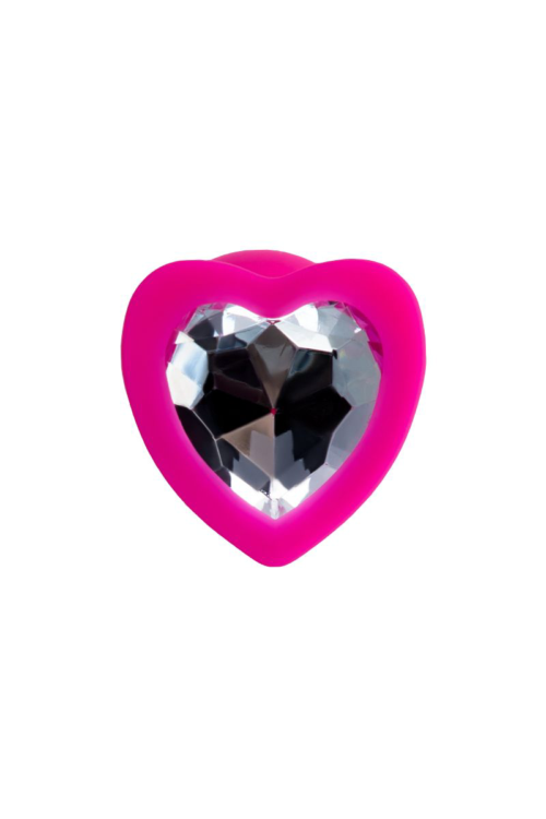 Розовая анальная втулка Diamond Heart с прозрачным кристаллом - 7 см. - 2