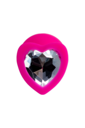 Розовая анальная втулка Diamond Heart с прозрачным кристаллом - 8 см. - 2