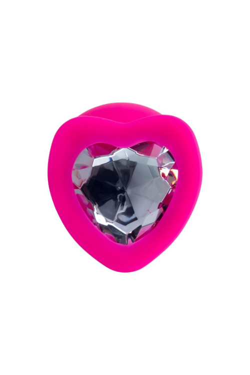 Розовая анальная втулка Diamond Heart с прозрачным кристаллом - 9,5 см. - 1