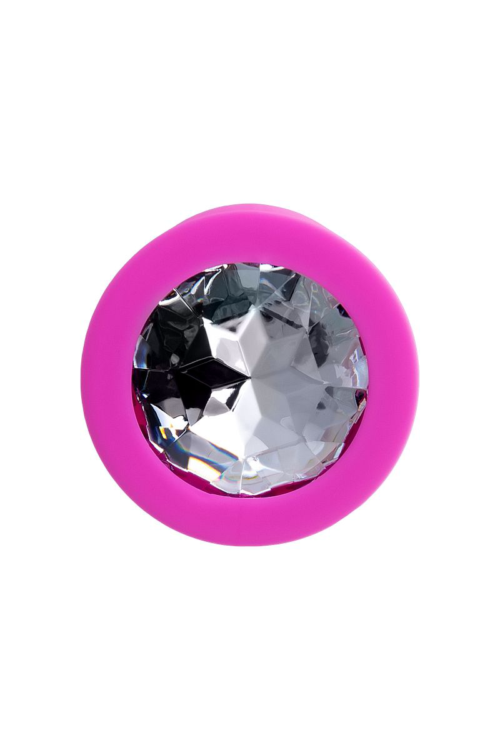 Розовая анальная втулка Brilliant с прозрачным кристаллом - 7 см. - 2