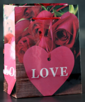 Подарочный пакет Love с розочками и сердечками - 15 х 12 см. - 0