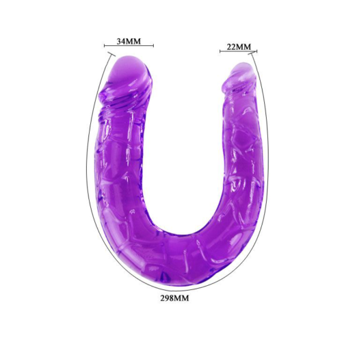 Двухголовый фиолетовый фаллоимитатор - 29,8 см. - 3