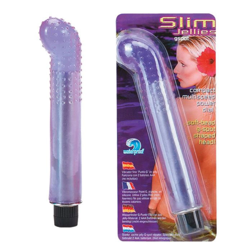 Водонепроницаемый фиолетовый массажер G-точки SLIM JELLY G-SPOT VIBRATOR - 15,2 см. - 0